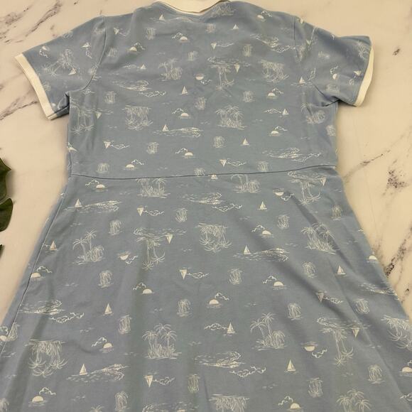 Lands End Womens Polo Shirt Dress Size L Pastel Blue White Tropical Palms Beach - Picture 9 of 10